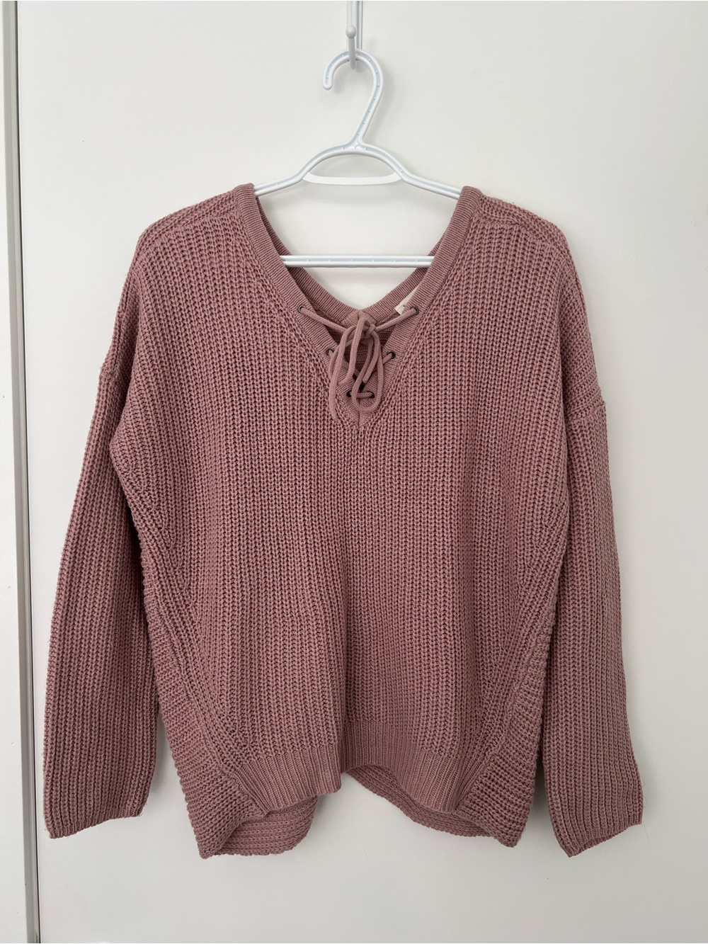 Seven Sisters Dusty Rose Lace-Up Chunky Knit Sweater XS